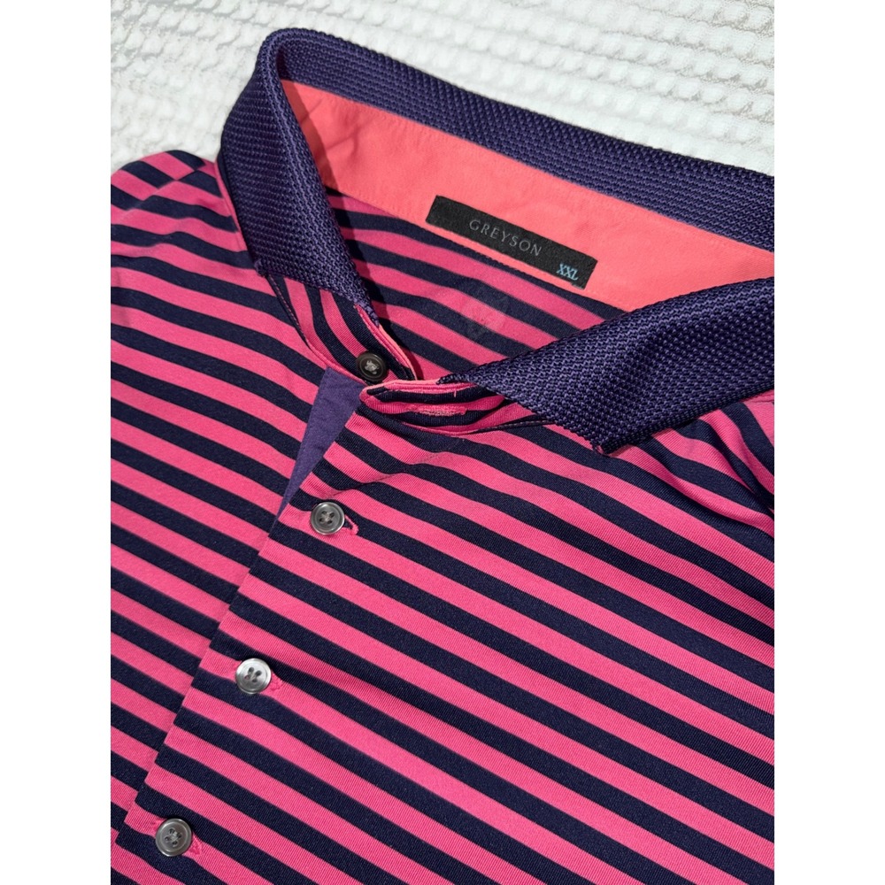 Greyson Polo Shirt Mens XXL Pink Navy Blue Striped Performance Short Sleeve